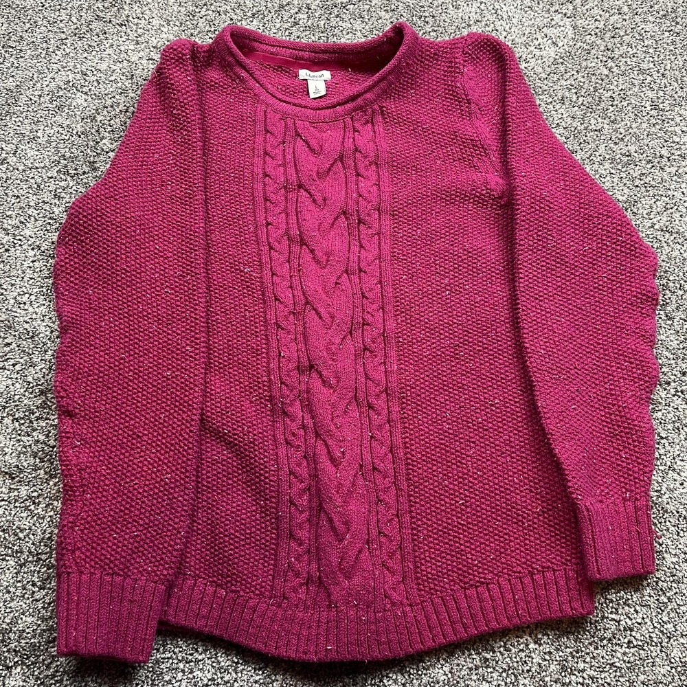 LL‎ Bean Sweater Womens Large Pink Cotton Blend Cable Knit Crewneck Pullover